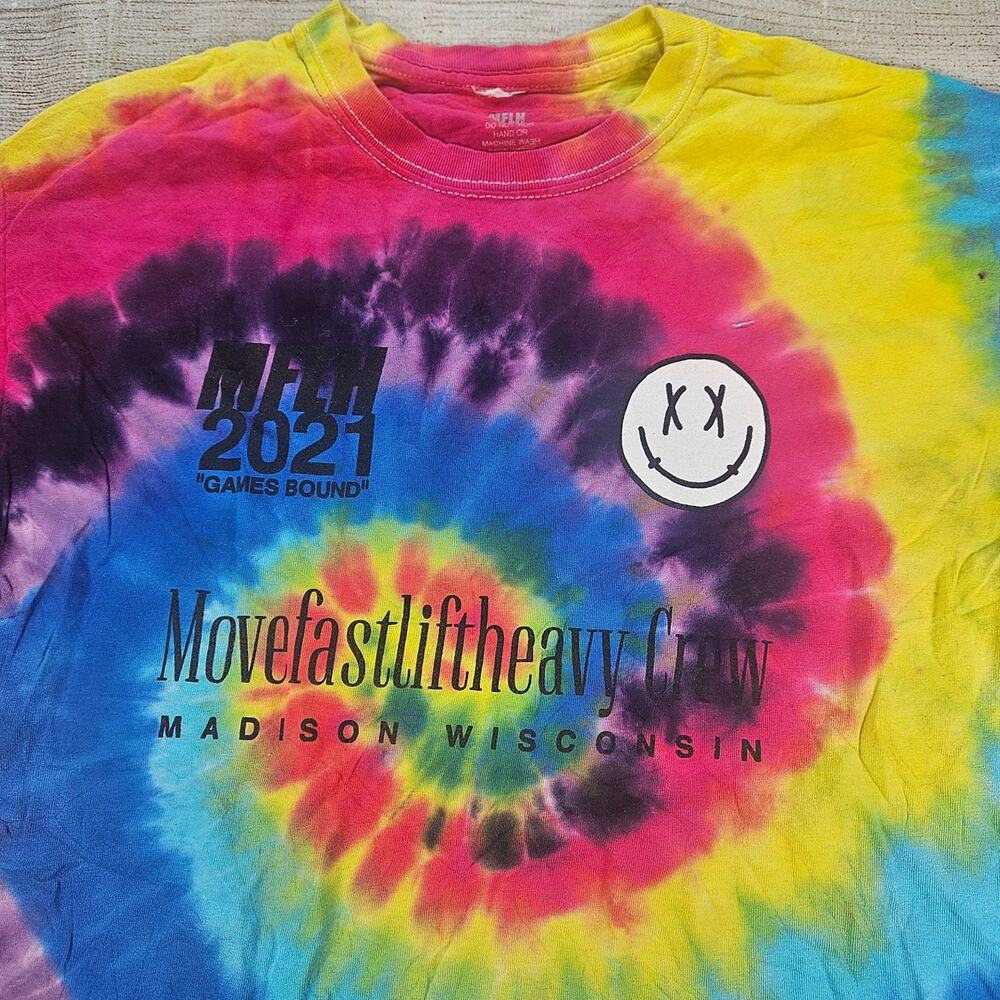 MFLH Move Fast Lift Heavy T-Shirt Men's L Tie-Dye Cotton Graphic Crew Tee